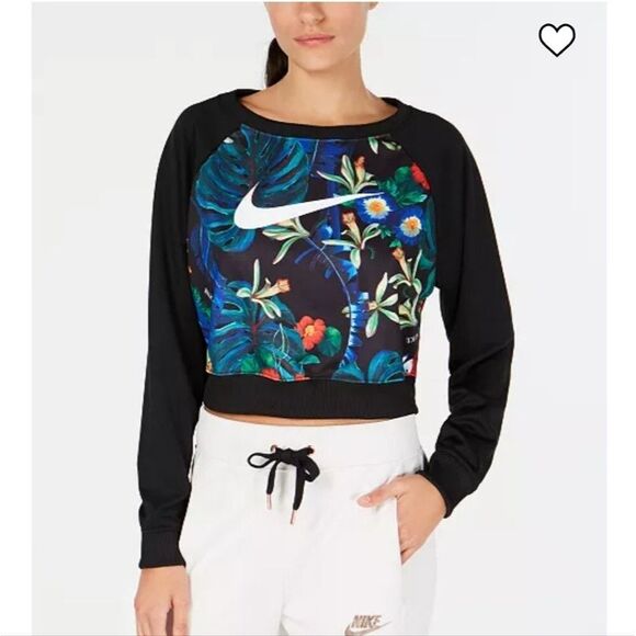 Nike Sportswear Ultra-Femme Floral-Print Cropped Sweatshirt Size Large - Picture 1 of 7